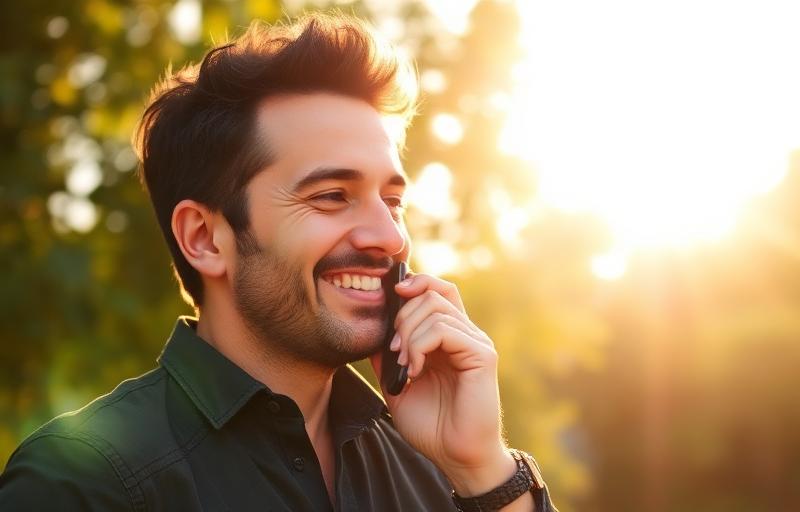 Alexandre au téléphone en extérieur ensoleillé