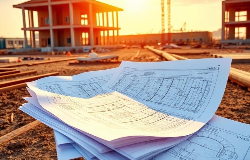 Analyse de documents sur chantier ensoleillé